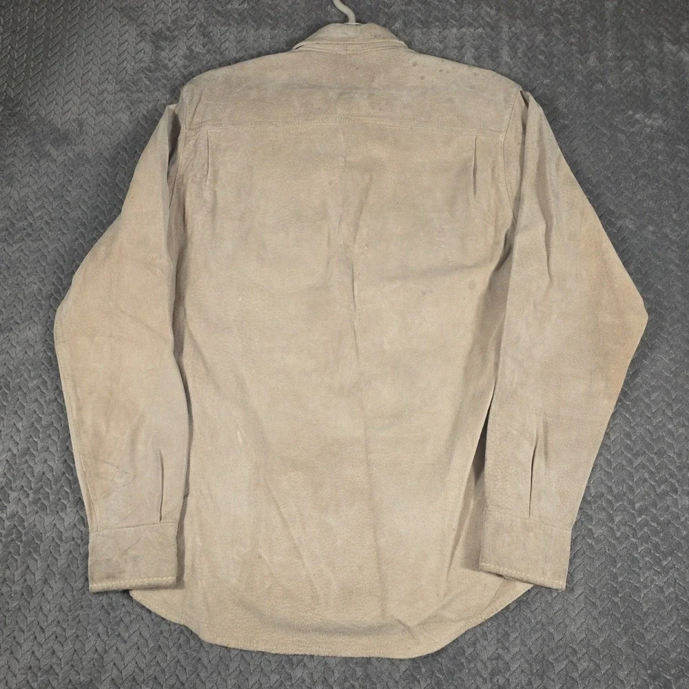 Vintage Distressed Banana Republic Suede Leather Shirt Jacket Men's Small Tan